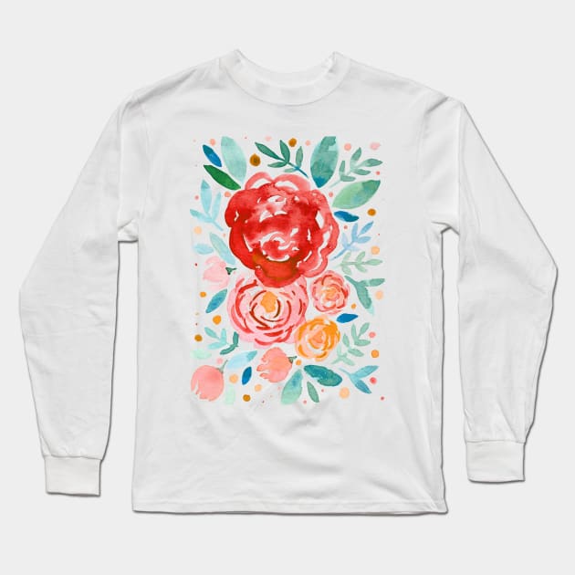 Watercolor roses bouquet - orange and green Long Sleeve T-Shirt by wackapacka